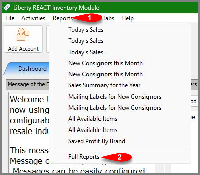 Open Reports and select Full Reports Open Reports and select Full Reports