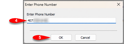 Steps 4 and 5: Enter the rewards account phone number and click OK