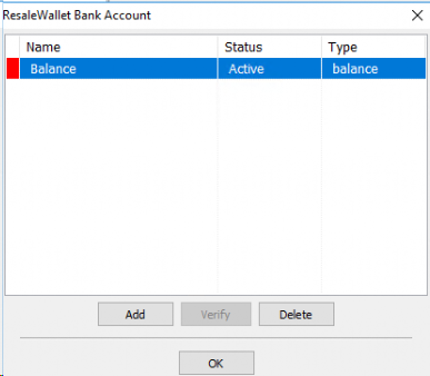 The Balance account appears as an active ResaleWallet bank account with type balance.