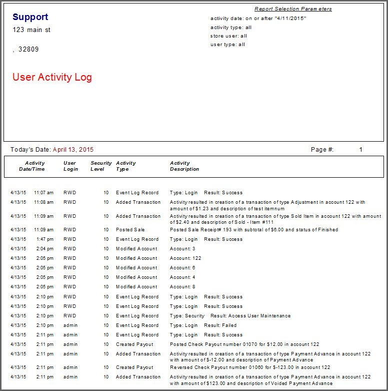 the user inquiry activity audit log