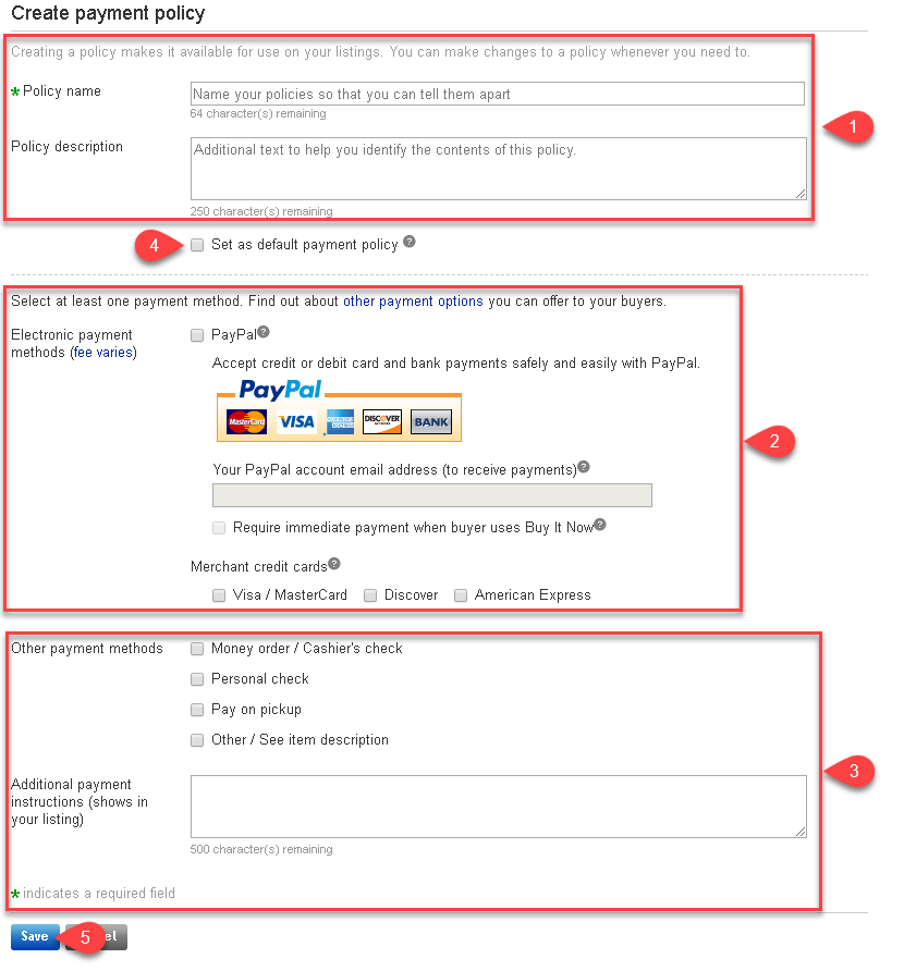 Creating A Default eBay Payment Business Policy
