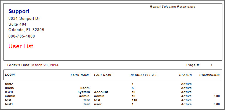 User List Report